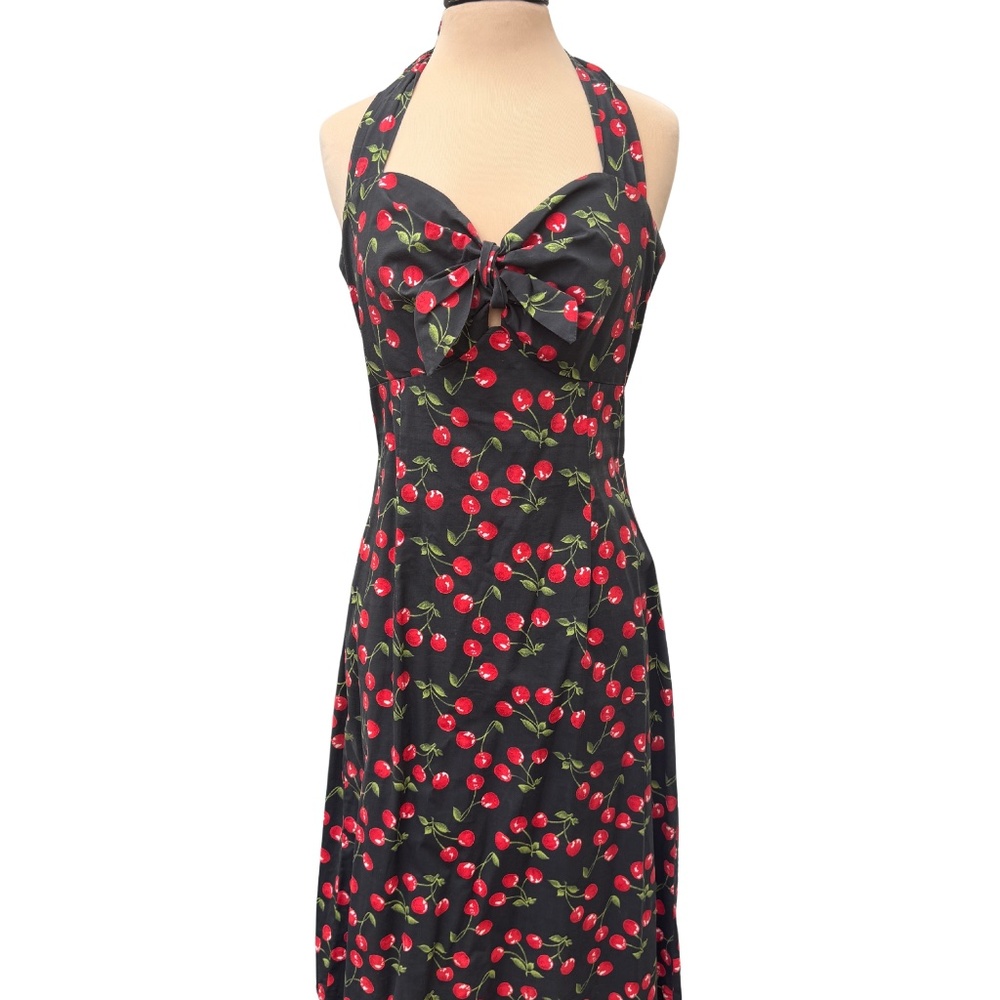 Cherry Print Sweetheart Halter Dress